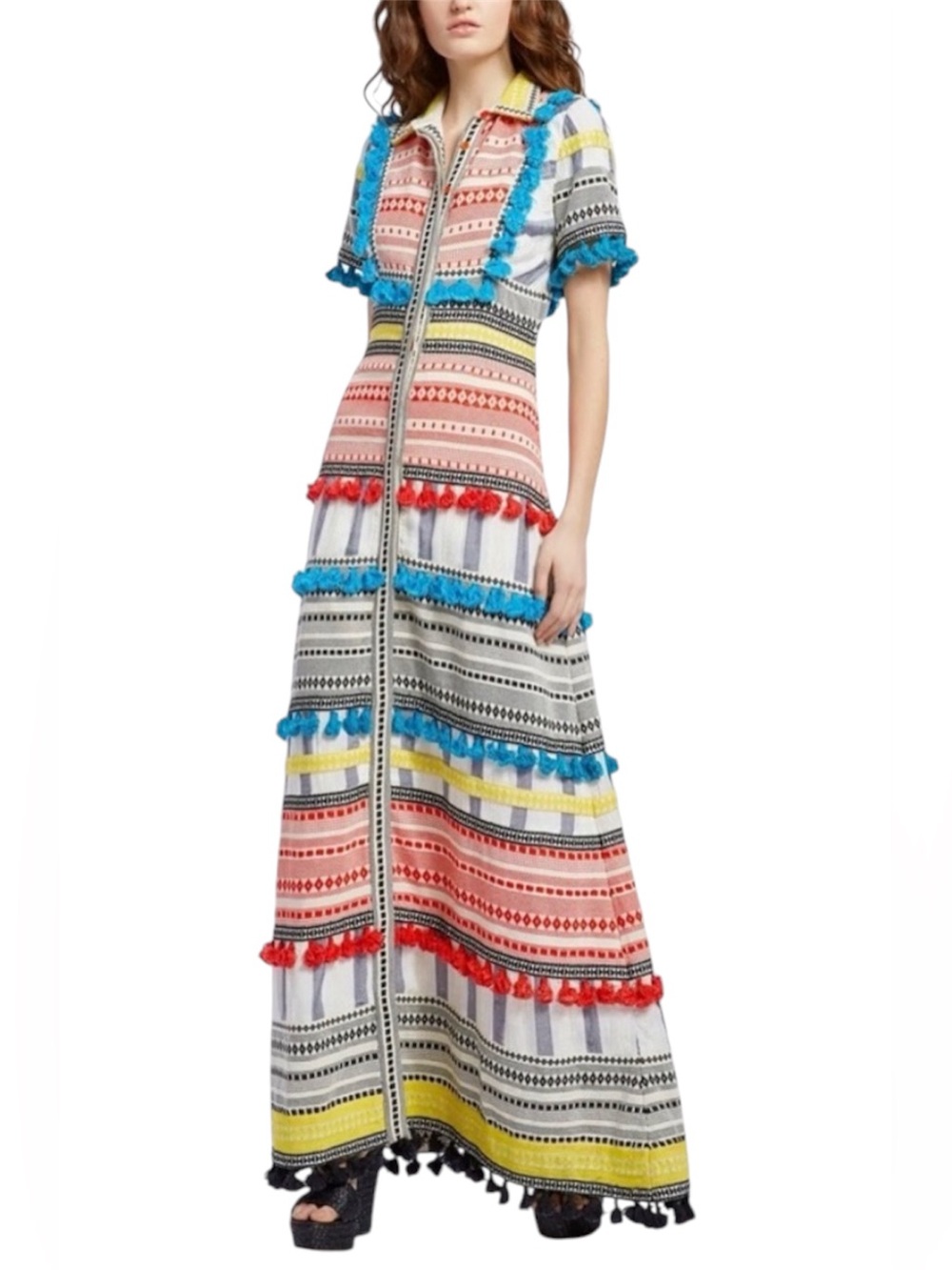 EUC/LIKE NEW Alice + Olivia Phylis Tassel Button Down A-Line Maxi Dress - Size 2